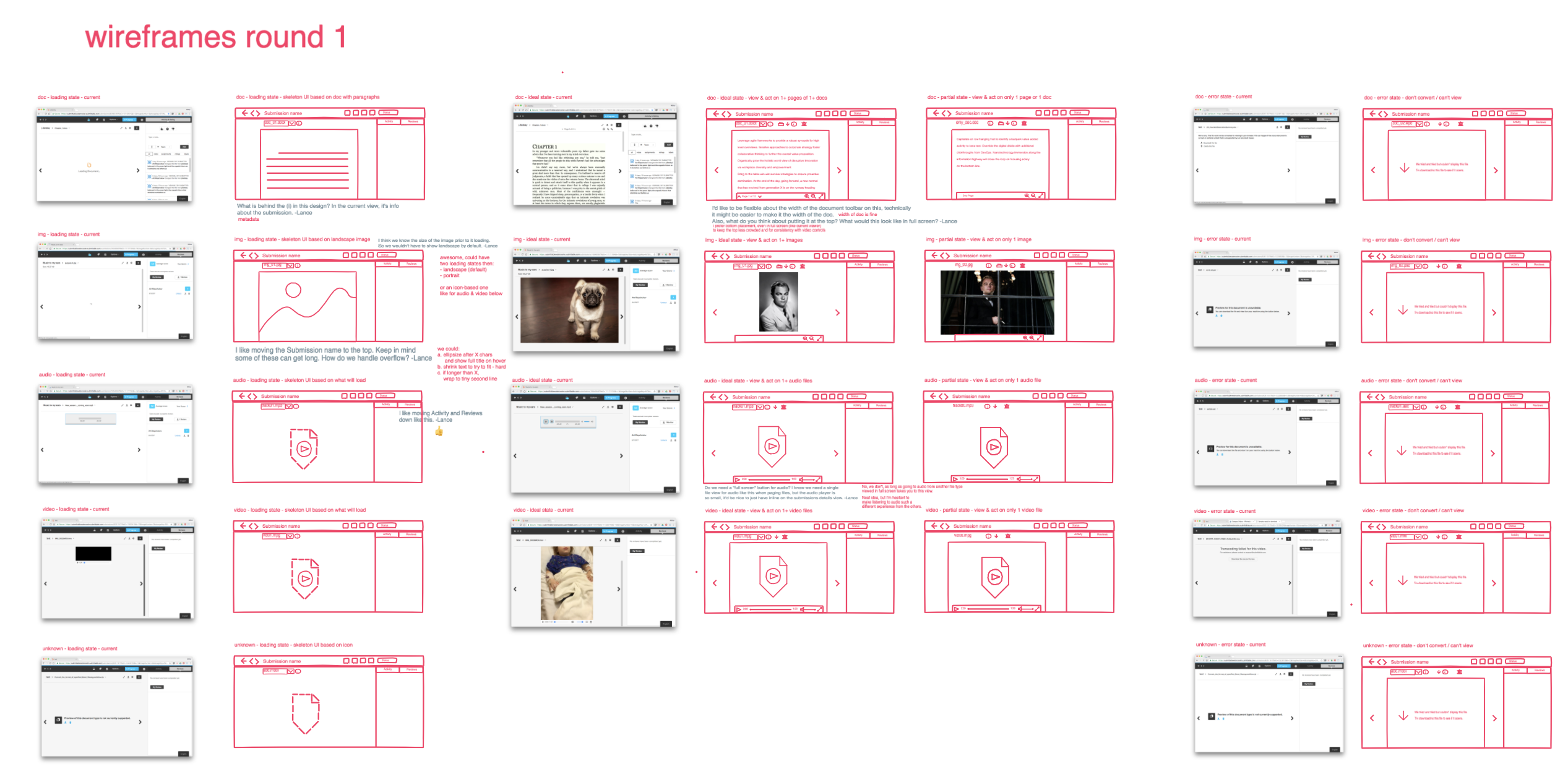 Initial wireframes in Freehand