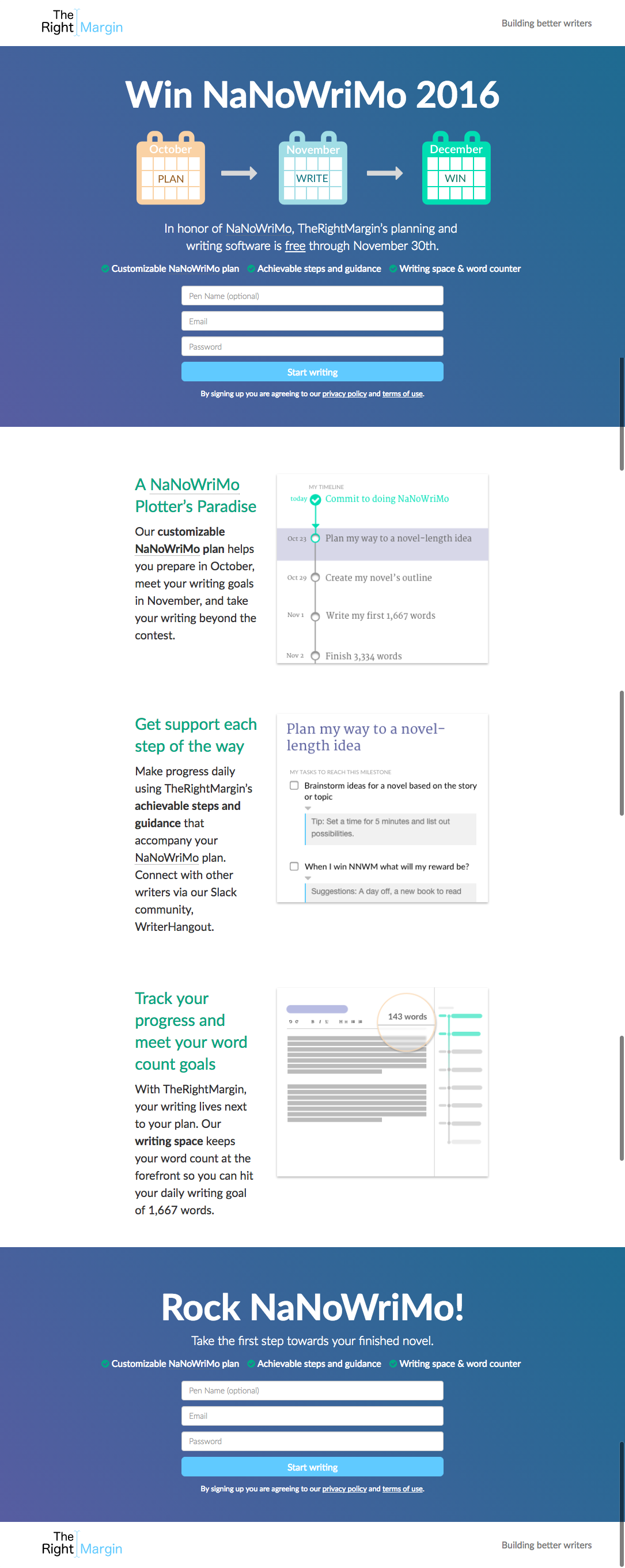 NaNoWriMo 2016 Landing Page for TheRightMargin