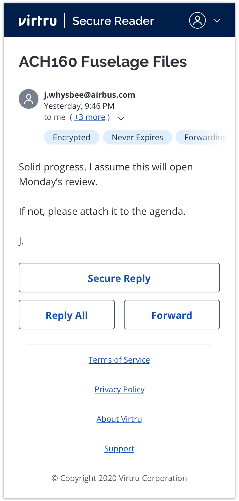 Current state of Secure Reader - 1 decrypted email, no threading