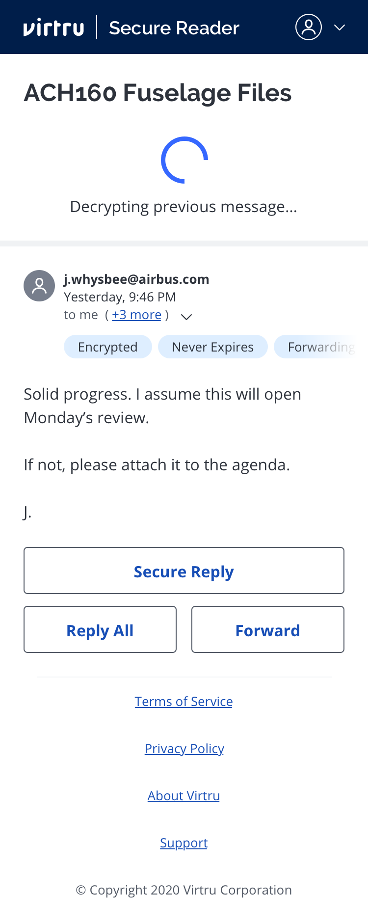 Decrypting the previous message in a thread in Secure Reader